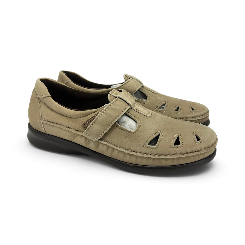 SAS Roamer T-Strap Comfort Shoes Women's Size 8 N Narrow Taupe Nubuck Tripad